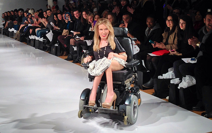 Dr. Danielle Sheypuk in her wheelchair on a runway during New York Fashion Week